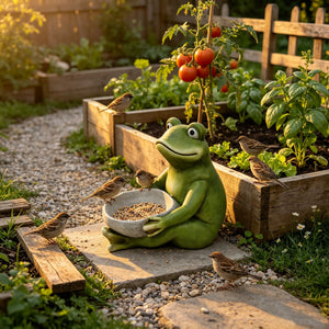 14-Inch Moss Frog Sculpture
