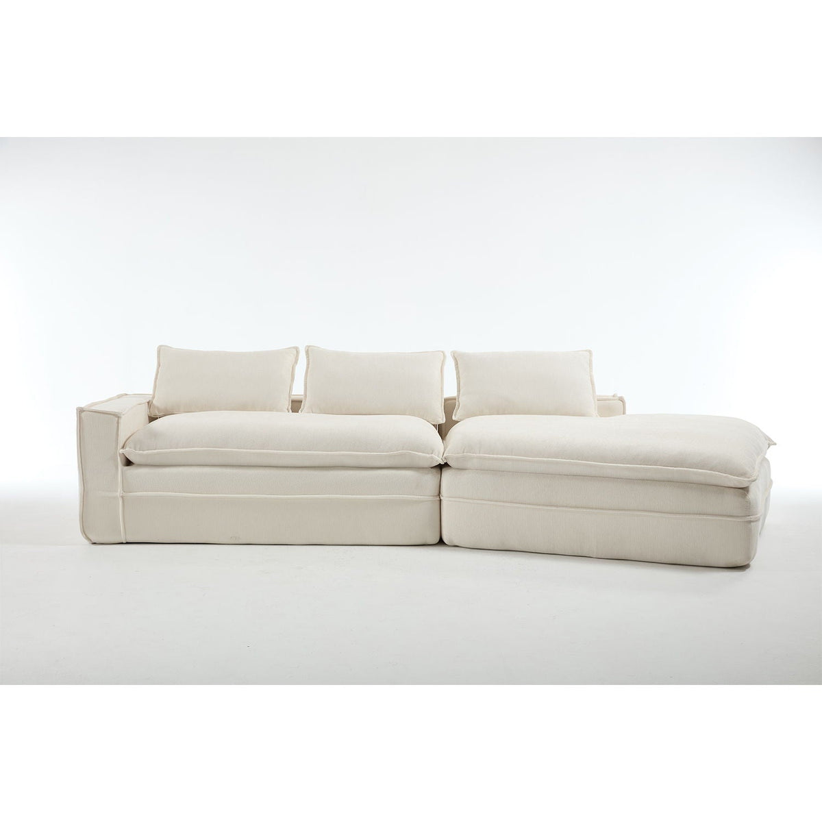 Modern Minimalist Modular Sectional Sofa With Deep Seats And Right Facing Chaise