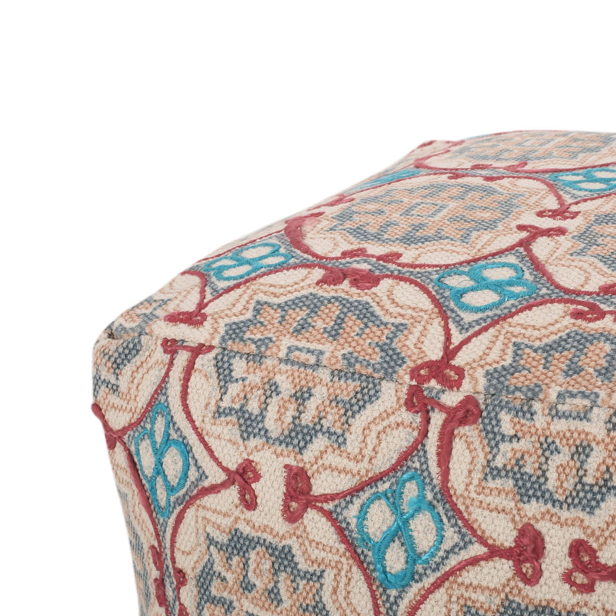Amelia Handcrafted Fabric Pouf Rustic Elegance Multicolored