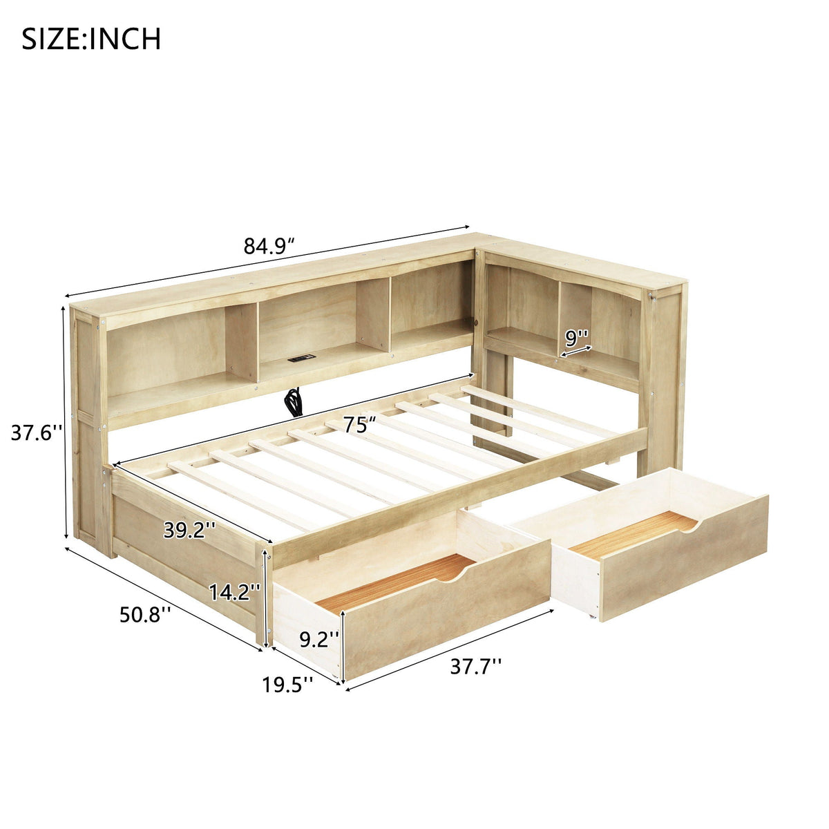 Daybed With 2 Storage Drawers, Storage Cabinets, USB Ports