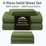 4-Piece 100% Cotton Solid Sheet Set – 300 Thread Count, Luxury Extra Soft