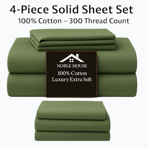 4-Piece 100% Cotton Solid Sheet Set – 300 Thread Count, Luxury Extra Soft