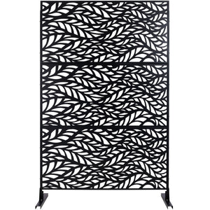 Outdoor & Indoor Privacy Screen Metal Privacy Screen, Freestanding Decorative Privacy Screen For Deck Balcony Patio - Black