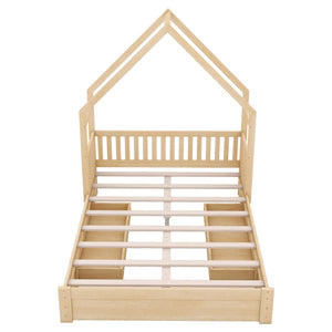 House Style Platform Bed With Guardrail And 2 Drawers