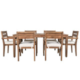U_Style 7 Pieces Acacia Wood Outdoor Dining Set with Cushions