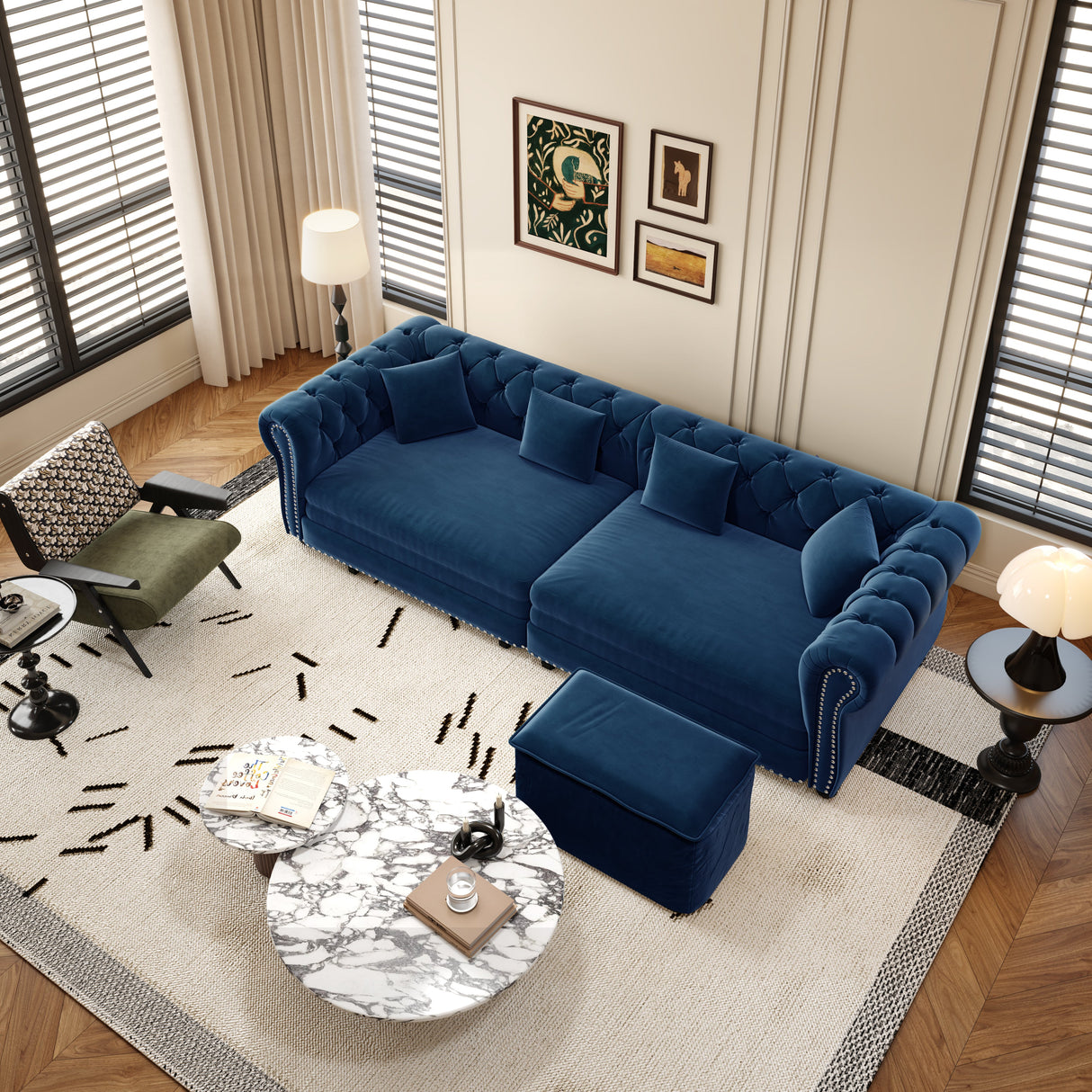 Chesterfield 3-in-1 Pull-Out Sofa Bed, Convertible Sleeper Sofa
