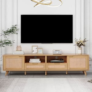 TV Stand Media Console with Cable Management - Light Brown or Black