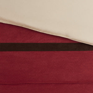 7 PC Pieced Faux Suede Comforter Set Red Cal King