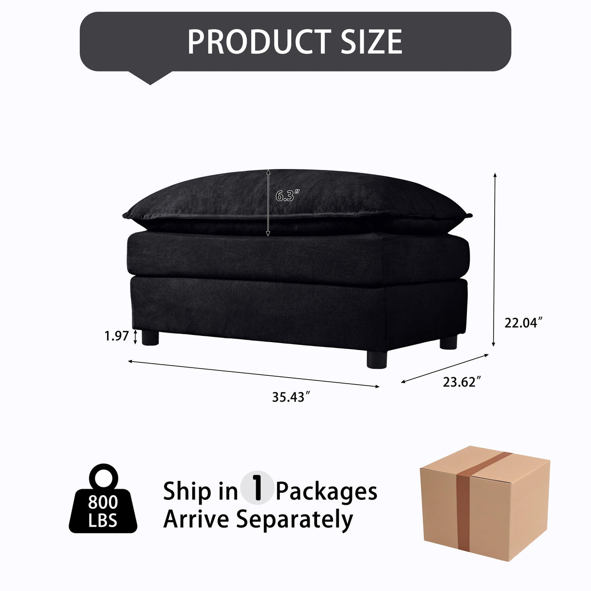 Luxury Chenille Ottoman with Double-Layer Cushion
