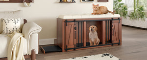 2 in 1 Dog Crate with Padded Seat Walnut 56'L Furniture Style