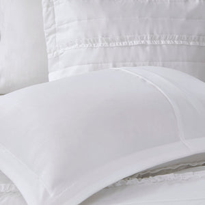5 Piece Microfiber Ruffled Comforter Set White California King
