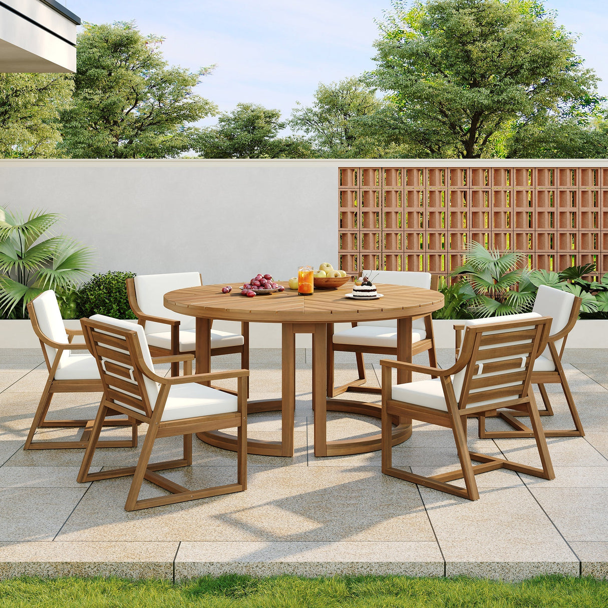 TREXM Patio Dining Table Set for 6 with Umbrella Hole