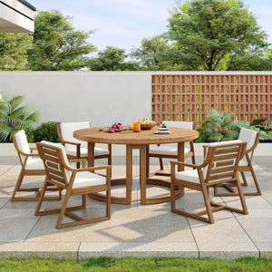 TREXM Patio Dining Table Set for 6 with Umbrella Hole