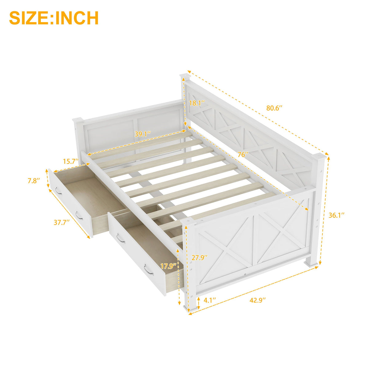 Modern Daybed With 2 Large Drawers, X Shaped Frame