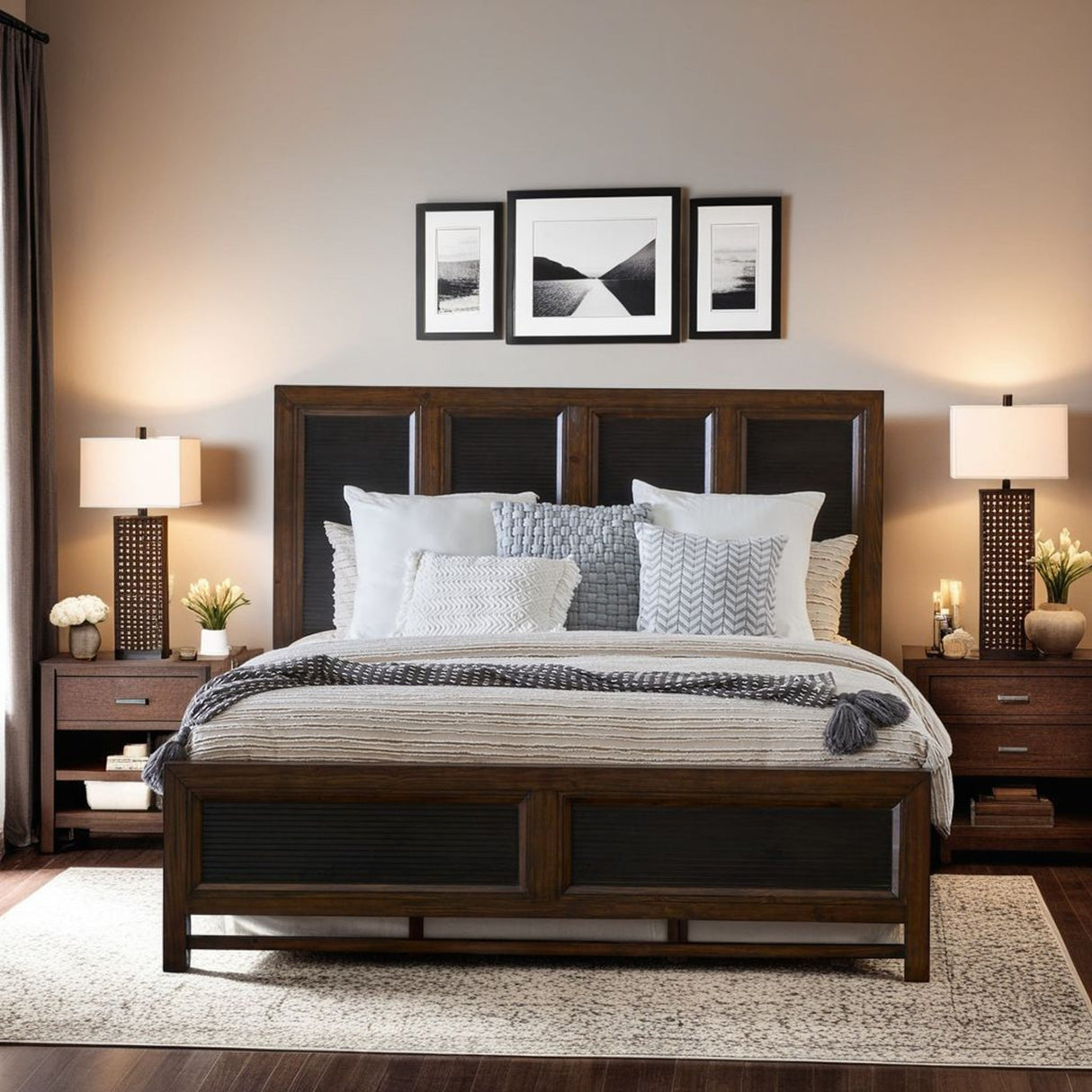 Queen Size Panel Bed Two-Tone Finish