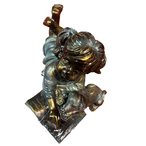 Girl and Pup Reading Figurine