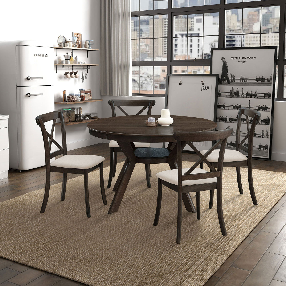 Modern Round Rubber Wood Dining Table for 4-6