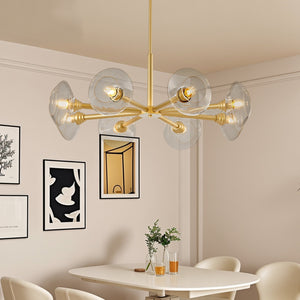 36' Modern Gold 8-Light Sputnik Chandelier with Clear Glass Shades, Mid-Century Hanging Pendant Light Fixture for Dining Room, Living Room, or Kitchen (Bulb Not Included)