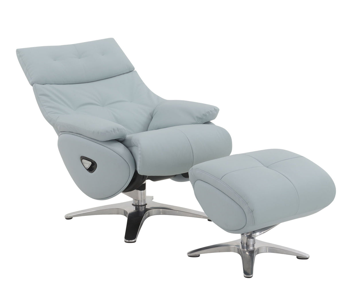 Janella - Top Grain Leather Accent Chair With Swivel & Ottoman - Baby Blue