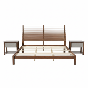 Premium Solid Wood King Size Bed Frame with Headboard - Walnut Color