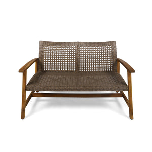 Hampton Outdoor Acacia Wood Wicker Loveseat