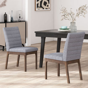 Mid Century Modern Dining Chair Set of 2 with Channel Stitching - Dark Gray