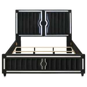 Ravenne Velvet Upholstered California King LED Panel Bed Black