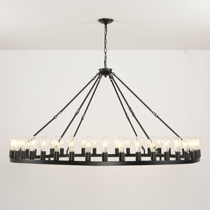 64 Inch Matte Black Wagon Wheel Chandelier with 30 Lights