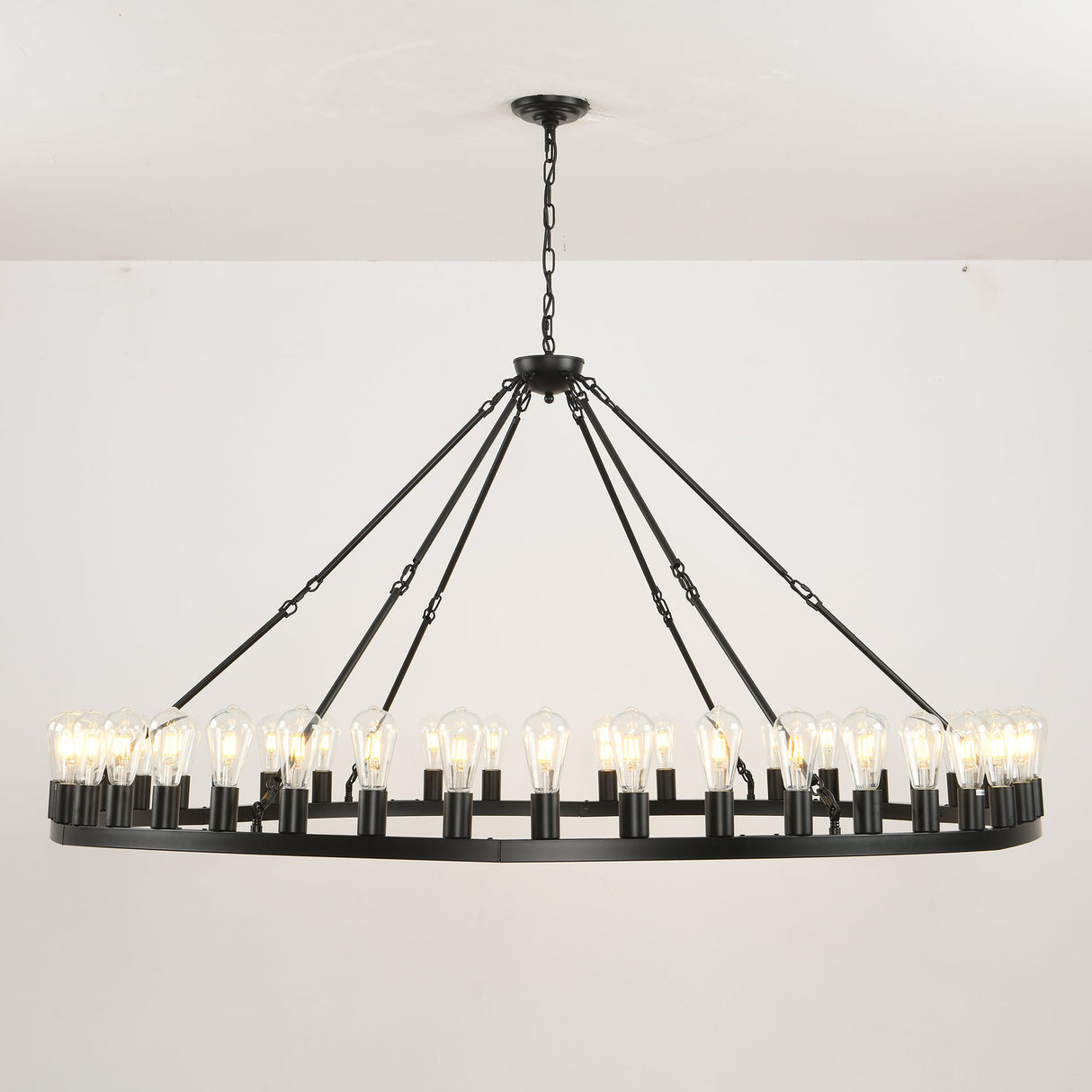 64 Inch Matte Black Wagon Wheel Chandelier With 30 Lights