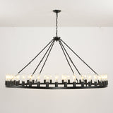 64 Inch Matte Black Wagon Wheel Chandelier With 30 Lights