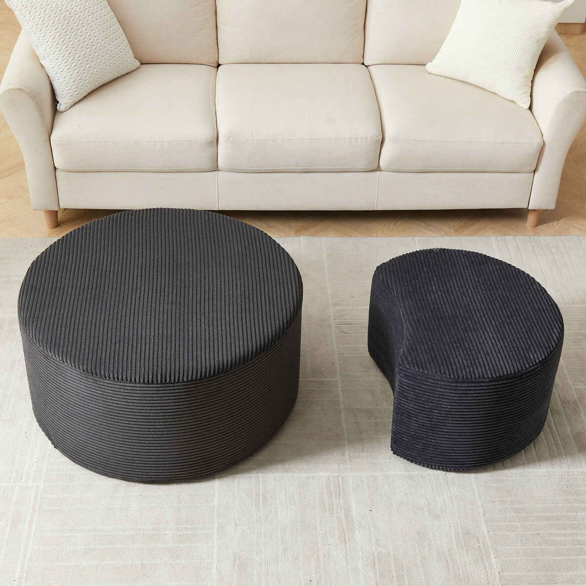 Modern Upholstered Round Coffee Table For Living Room (Set of 2)