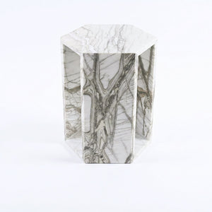 Modern Minimalist Hexagon Side Table with Honed Marble Finish - Gold, White, Pink, Dark Green, Dark Gray