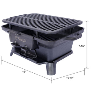 Oval Cast Iron Grill with Enamel Coating - Charcoal Tabletop Skillet