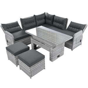 Outdoor Furniture Set Patio Rattan Furniture with Adjustable Table, Recliners, Side Tables, Ottomans