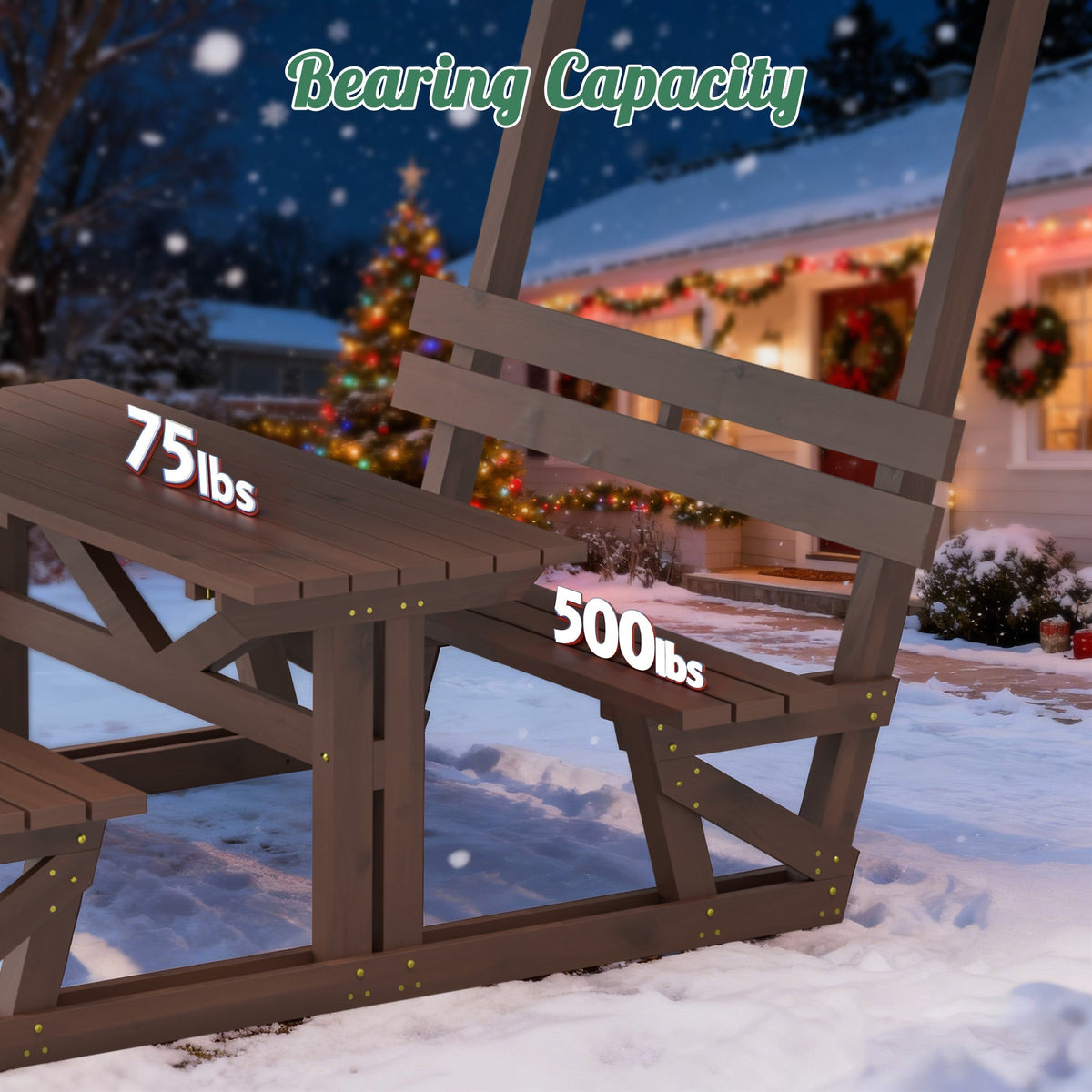 Outdoor Waterproof Solid Wood Picnic Table and Bench Set with Removable Canopy
