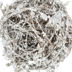 Iced Leaf/Twig Ball Christmas Tree Ornaments - Set of 4