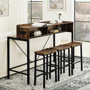 59 Inch Bar Table with Stools and LED Light