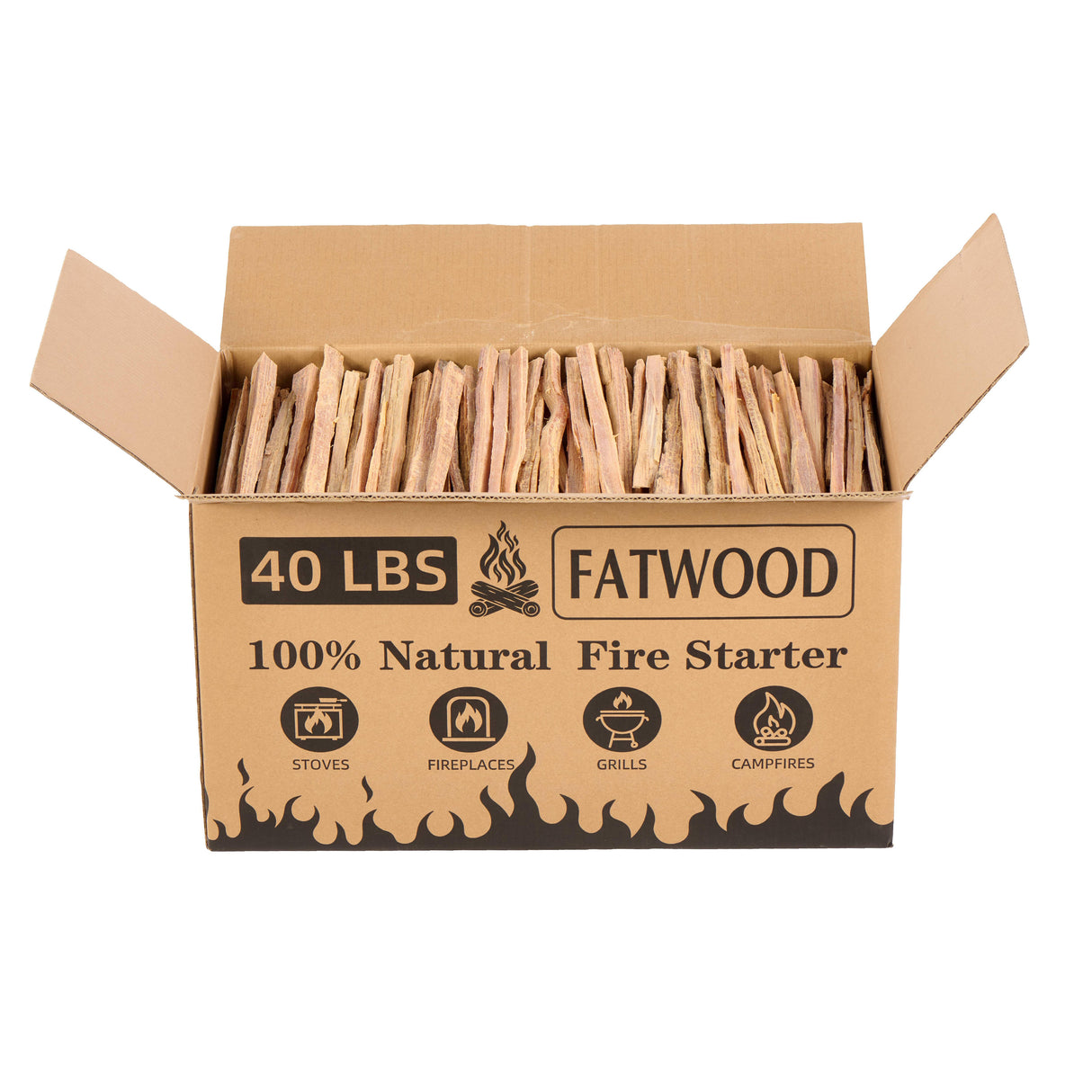 40 Lbs Fatwood Fire Starter Sticks, 100% Natural Kindling Wood