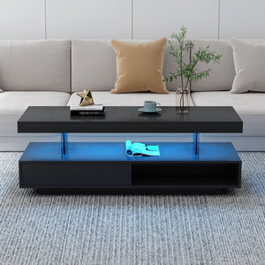 LED Coffee Table with 2 Drawers and Display Shelves - Black or White