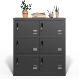 6 Door Employee Storage Locker, Lockers For Office, Gym, School, And Home With Card Slot - Black