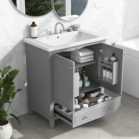 30" Grey Bathroom Vanity with Ceramic Sink-Contemporary Elegance in a Compact Design