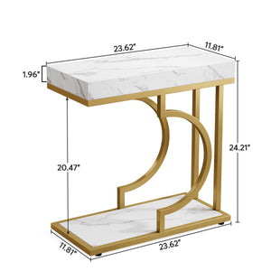 C-Shaped Sofa Side Table For Living Room - White / Gold