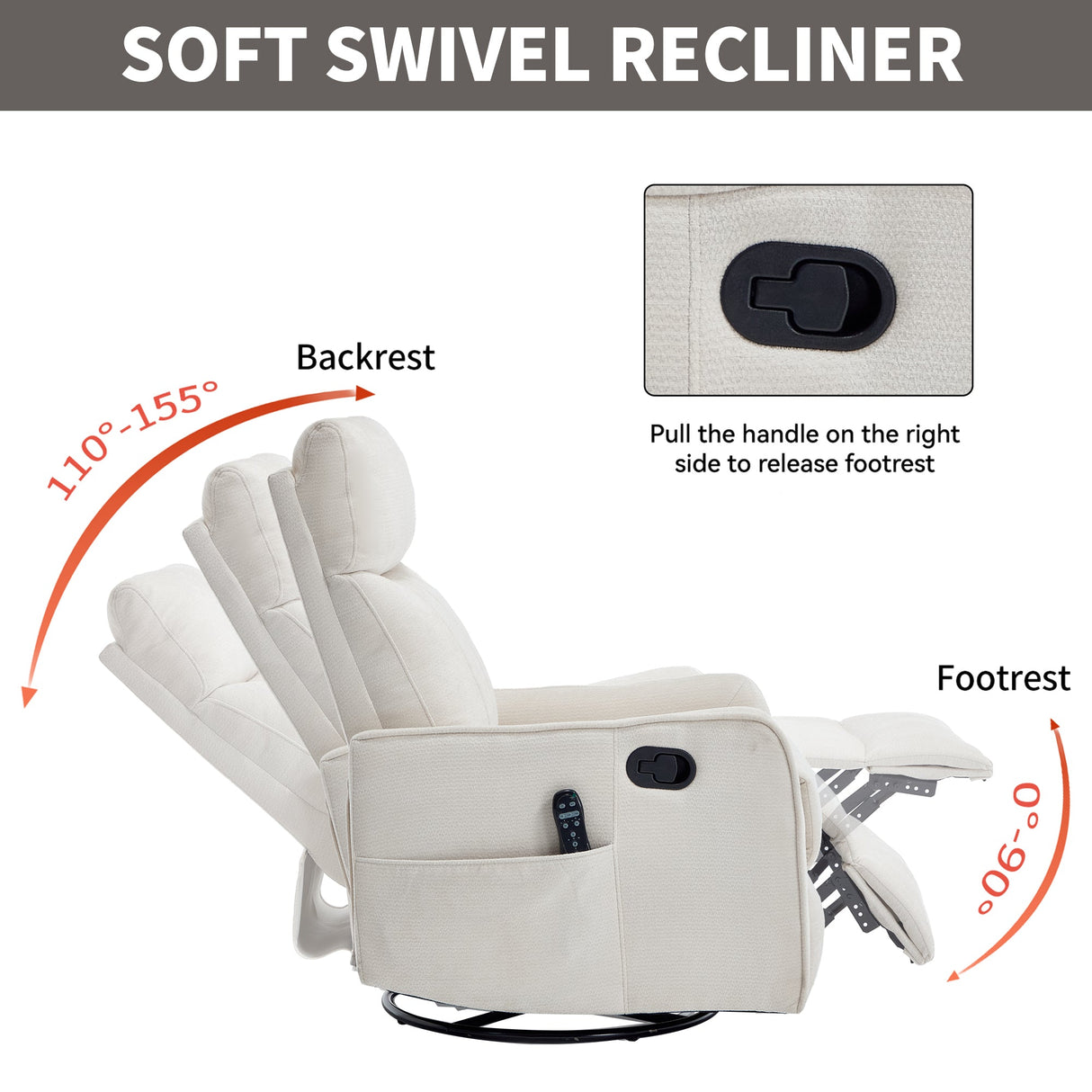 Beige Heat Massage Manual Recliner Chair with Rocker and Swivel