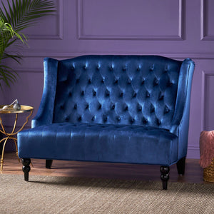 Upholstered Loveseat with Wing Back and Diamond Tufting - Multiple Colors