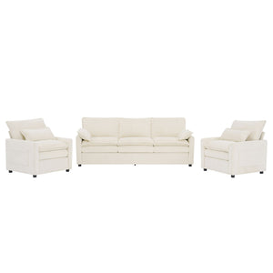 Modern Sofa Set With Double Layer Cushion And Side Storage Pockets