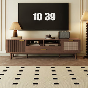 TV Stand for 75" TVs with Soft Closing Doors, Console with Accents and Drop Down Cabinet - Dark Brown