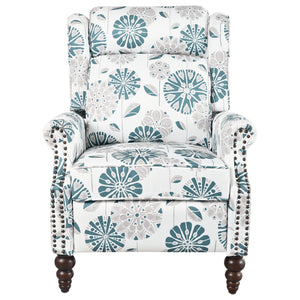 Push Back Recliner Chair Upholstered With Classic Wing Back And Solid Gourd-Shaped Legs