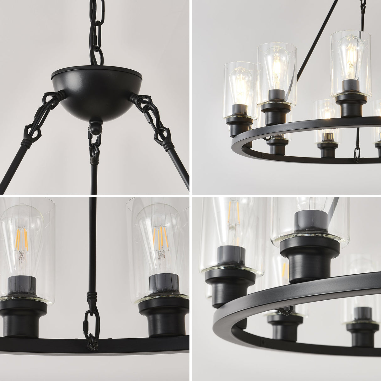 Black Wagon Wheel Chandelier 31.5 Inch Modern Farmhouse Glass Pendant Light 12-Light Ceiling Hanging Lighting Fixtures for Living Room Dining Room Kitchen Island Foyer--NO INCLUDED BULBS