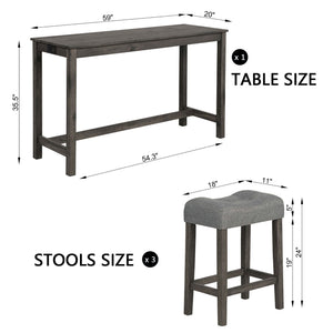4 Piece Bar Table Set With Power Outlet, 3 Padded Stools
