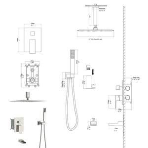 16" Ceiling Mount Square Shower System With Waterfall Tub Spout And Rough In Valve